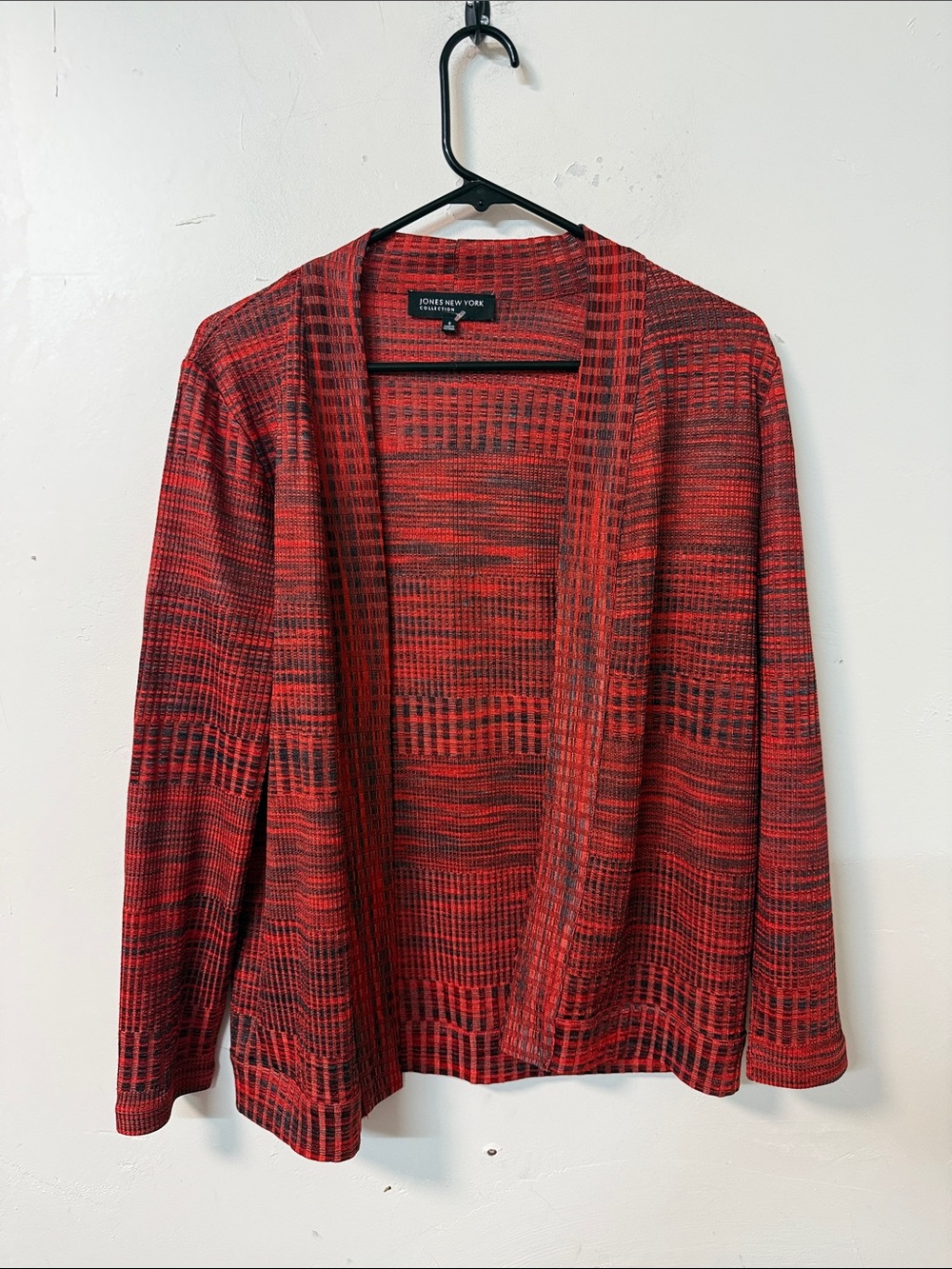 Jones New York Red & Black Open-Front Cardigan